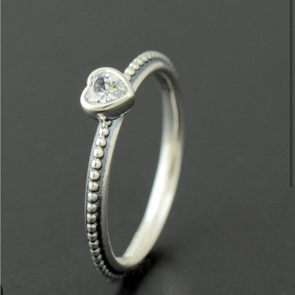 Pandora Silver Heart Ring with Intricate Detailing